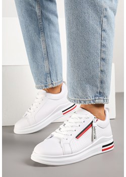 Białe Sneakersy z Ozdobnymi Napisami Suwakiem i Paskami Tosime ze sklepu renee.pl w kategorii Buty sportowe damskie - zdjęcie 179315832
