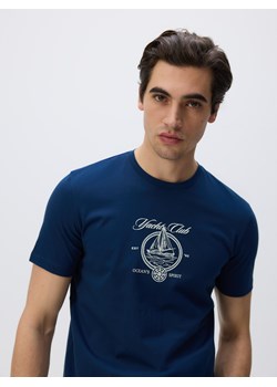 Reserved - T-shirt regular z merceryzowanej bawełny - granatowy ze sklepu Reserved w kategorii T-shirty męskie - zdjęcie 179316382