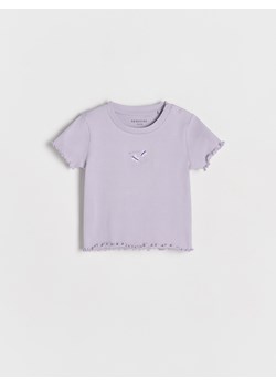Reserved - Bawełniany t-shirt z haftem - lawendowy ze sklepu Reserved w kategorii Bluzki dziewczęce - zdjęcie 179326691