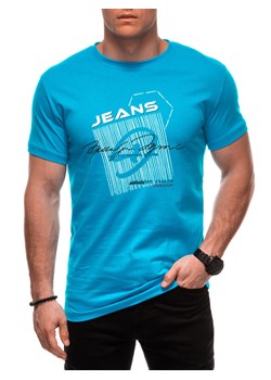 T-shirt męski z nadrukiem S2033 - turkusowy ze sklepu Edoti w kategorii T-shirty męskie - zdjęcie 179334314
