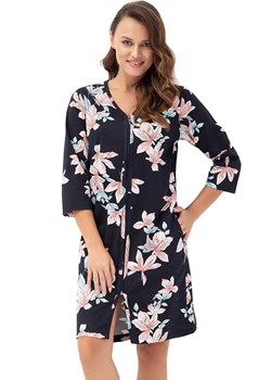 Szlafrok damski granatowy w kwiaty magnolie 392, Kolor granatowy-wzór, Rozmiar 4XL, Luna ze sklepu Intymna w kategorii Szlafroki damskie - zdjęcie 179334663