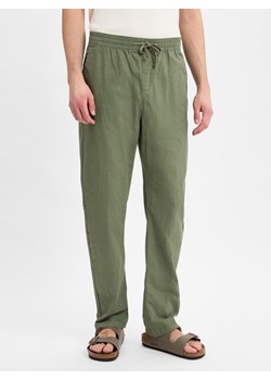 Tom Tailor Denim Męskie spodnie materiałowe z zawartością lnu Mężczyźni len oliwkowy jednolity ze sklepu vangraaf w kategorii Spodnie męskie - zdjęcie 179335271