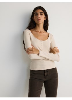 Reserved - Longsleeve z modalem - kremowy ze sklepu Reserved w kategorii Bluzki damskie - zdjęcie 179347223