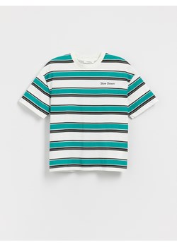Reserved - Bawełniany t-shirt w paski - złamana biel ze sklepu Reserved w kategorii T-shirty chłopięce - zdjęcie 179353554
