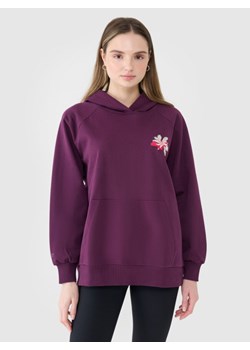 Damska bluza dresowa nierozpinana z kapturem 4F 4FWSS25TSWSF1578 - fioletowa ze sklepu Sportstylestory.com w kategorii Bluzy damskie - zdjęcie 179358544
