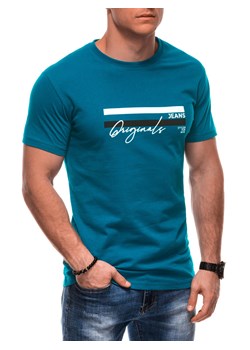 T-shirt męski z nadrukiem S2027 - turkusowy ze sklepu Edoti w kategorii T-shirty męskie - zdjęcie 179359050