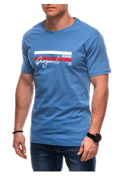 T-shirt męski z nadrukiem S2027 - ciemnoniebieski ze sklepu Edoti w kategorii T-shirty męskie - zdjęcie 179359064