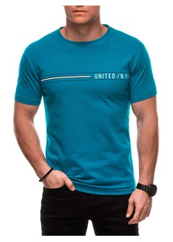 T-shirt męski z nadrukiem S2025 - turkusowy ze sklepu Edoti w kategorii T-shirty męskie - zdjęcie 179359084