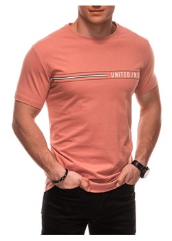 T-shirt męski z nadrukiem S2025 - pomarańczowy ze sklepu Edoti w kategorii T-shirty męskie - zdjęcie 179359091