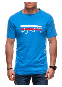 T-shirt męski z nadrukiem S2027 - niebieski ze sklepu Edoti w kategorii T-shirty męskie - zdjęcie 179359112