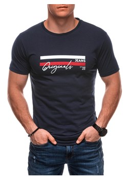 T-shirt męski z nadrukiem S2027 - granatowy ze sklepu Edoti w kategorii T-shirty męskie - zdjęcie 179359113