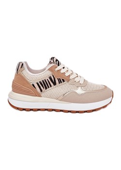 Buty Sportowe Damskie Na Platformie Zebra Beżowe beżowy ze sklepu ButyModne.pl w kategorii Buty sportowe damskie - zdjęcie 179367191