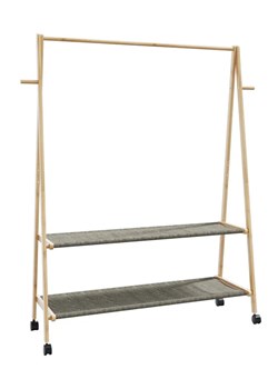 Bambusowy wieszak na kółkach z 2 półkami 132cm - Agno 4X ze sklepu Edinos.pl w kategorii Zestawy mebli do przedpokoju - zdjęcie 179377902