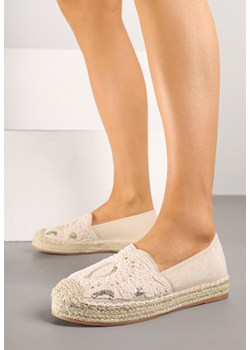 Beżowe Espadryle z Plecioną Podeszwą Cekinami i Haftem Merelitia ze sklepu born2be.pl w kategorii Espadryle damskie - zdjęcie 179382494