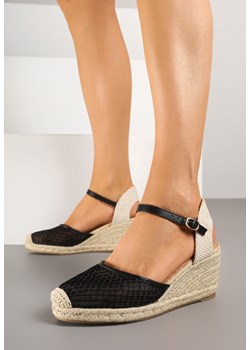 Czarne Sandały Espadryle na Koturnie z Plecionki z Siateczką Meranisea ze sklepu born2be.pl w kategorii Espadryle damskie - zdjęcie 179382500