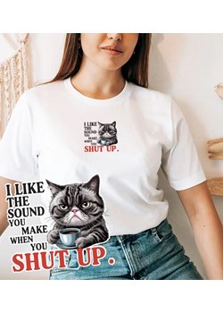 Biała Koszulka z modnym printem ze sklepu Time For Fashion w kategorii Bluzki damskie - zdjęcie 179386463