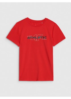 Chłopięcy t-shirt treningowy 4F 4FJWSS25TFTSM1209 - czerwony ze sklepu Sportstylestory.com w kategorii T-shirty chłopięce - zdjęcie 179403774