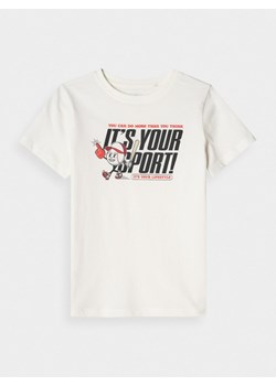 Chłopięcy t-shirt z nadrukiem 4F 4FJRSS25TTSHM2568 - biały ze sklepu Sportstylestory.com w kategorii T-shirty chłopięce - zdjęcie 179403870