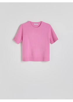 Reserved - Wełniany sweter z krótkimi rękawami - różowy ze sklepu Reserved w kategorii Swetry damskie - zdjęcie 179432993