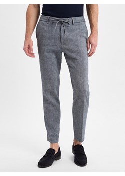 BOSS Męskie spodnie materiałowe z zawartością lnu - Kane regular tapered fit Mężczyźni granatowy marmurkowy ze sklepu vangraaf w kategorii Spodnie męskie - zdjęcie 179460270