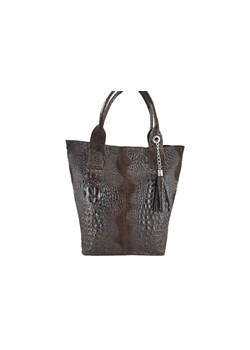 Modny worek skórzany - CROCO - Brązowy ciemny ze sklepu Barberinis w kategorii Torby Shopper bag - zdjęcie 179464182