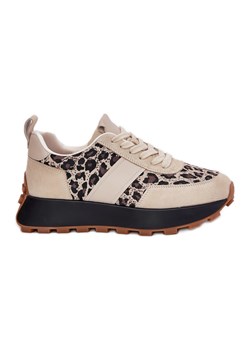 Zamszowe Sneakersy Damskie Na Platformie Panterka Vinceza 66793 Beżowe beżowy ze sklepu ButyModne.pl w kategorii Buty sportowe damskie - zdjęcie 179466742