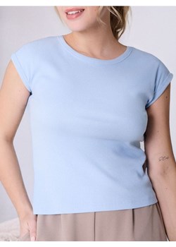 Sinsay - Bawełniana koszulka w prążek - błękitny ze sklepu Sinsay w kategorii Bluzki damskie - zdjęcie 179469574