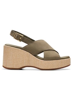 Clarks Skórzane sandały &quot;Manon Wish&quot; w kolorze khaki na koturnie ze sklepu Limango Polska w kategorii Espadryle damskie - zdjęcie 179480620