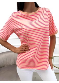 Pomarańczowy T-shirt w Paski ze sklepu ModnaKiecka.pl w kategorii Bluzki damskie - zdjęcie 179514484