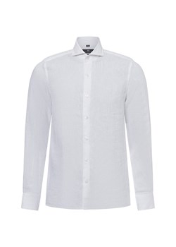 Nils Sundström Męska koszula lniana na co dzień Mężczyźni Slim Fit len biały jednolity ze sklepu vangraaf w kategorii Koszule męskie - zdjęcie 179532852