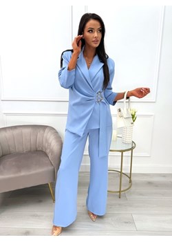 Błękitny Komplet Marynarka + Spodnie ze sklepu ModnaKiecka.pl w kategorii Komplety i garnitury damskie - zdjęcie 179535300