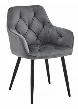 Eleganckie szare krzesło welurowe pikowane W6-L04 ze sklepu Edinos.pl w kategorii Krzesła - zdjęcie 179585812