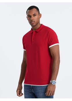 Męska bawełniana koszulka polo z kontrastowymi wykończeniami - czerwona V2 OM-POSS-0113 ze sklepu ombre w kategorii T-shirty męskie - zdjęcie 179611021