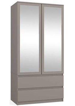Szara szafa dwudrzwiowa z lustrem i szufladami glina - Bafix ze sklepu Edinos.pl w kategorii Szafy - zdjęcie 179636102