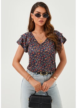 Bluzka z motylkowym rękawem w kwiaty - id: 2301204682 - marki Jacinshop - 179645500 Bluzka z motylkowym rękawem w kwiaty ze sklepu Jacinshop w kategorii Bluzki damskie - zdjęcie 179645500