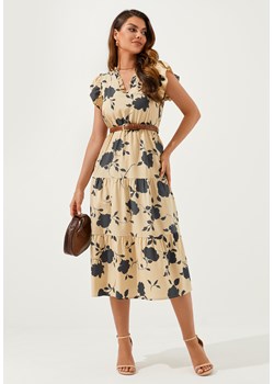 Sukienka w kwiaty z motylkowym rękawem - id: 2301204551 - marki Jacinshop - 179647281 Sukienka w kwiaty z motylkowym rękawem ze sklepu Jacinshop w kategorii Sukienki - zdjęcie 179647281