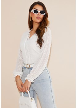 Bluzka z długim rękawem i kołnierzem V-neck ze sklepu Jacinshop w kategorii Bluzki damskie - zdjęcie 179647934