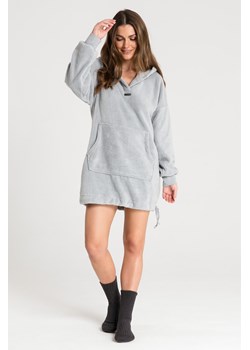 Pluszowa bluza oversize z kieszenią kangurek - popielata ze sklepu Cudmoda w kategorii Bluzy damskie - zdjęcie 179651474