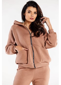 Sportowa bluza damska z kapturem - beżowa ze sklepu Cudmoda w kategorii Bluzy damskie - zdjęcie 179651582