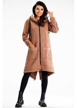 Długa bluza sportowa typu parka - beżowa ze sklepu Cudmoda w kategorii Bluzy damskie - zdjęcie 179651624