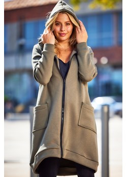 Długa bluza damska oversize - khaki ze sklepu Cudmoda w kategorii Bluzy damskie - zdjęcie 179651630