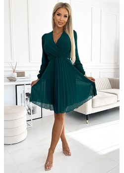 Plisowana sukienka z długim rękawem - zielona - id: 2026324 - marki Numoco - 179652392 Plisowana sukienka z długim rękawem - zielona ze sklepu Cudmoda w kategorii Sukienki - zdjęcie 179652392