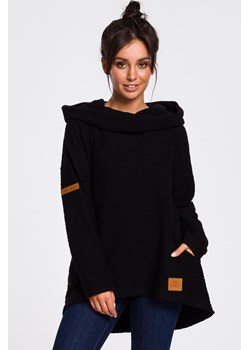 Bluza z szerokim kołnierzem i kapturem - czarna - id: 14953 - marki BeWear - 179652464 Bluza z szerokim kołnierzem i kapturem - czarna ze sklepu Cudmoda w kategorii Bluzy damskie - zdjęcie 179652464