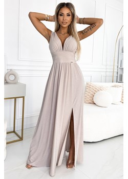 Elegancka sukienka maxi z dekoltem - beżowa ze sklepu Cudmoda w kategorii Sukienki - zdjęcie 179652472