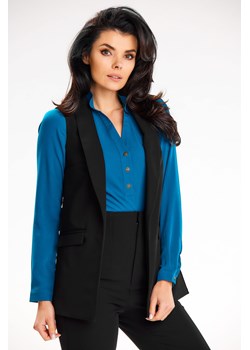 Elegancka kamizelka z kołnierzem szalowym - czarna ze sklepu Cudmoda w kategorii Kamizelki damskie - zdjęcie 179652561