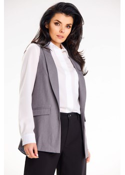 Elegancka kamizelka z kołnierzem szalowym - szara ze sklepu Cudmoda w kategorii Kamizelki damskie - zdjęcie 179652563