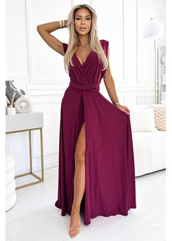 Elegancka sukienka maxi na ramiączkach - bordowa z brokatem ze sklepu Cudmoda w kategorii Sukienki - zdjęcie 179652782