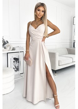 Elegancka sukienka maxi na ramiączkach - beżowa ze sklepu Cudmoda w kategorii Sukienki - zdjęcie 179652801