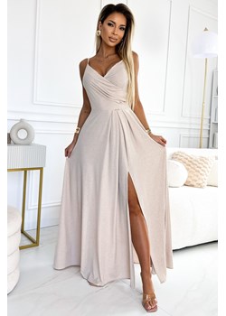 Elegancka sukienka maxi na ramiączkach - beżowa z brokatem - id: 2026741 - marki Numoco - 179652812 Elegancka sukienka maxi na ramiączkach - beżowa z brokatem ze sklepu Cudmoda w kategorii Sukienki - zdjęcie 179652812