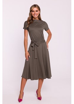 Sukienka midi z wiązaniem w talii - khaki ze sklepu Cudmoda w kategorii Sukienki - zdjęcie 179653050